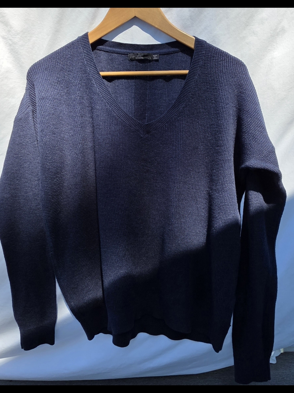 PrAna Large Classic V-Neck Women's Sweater - Navy Wool Mix